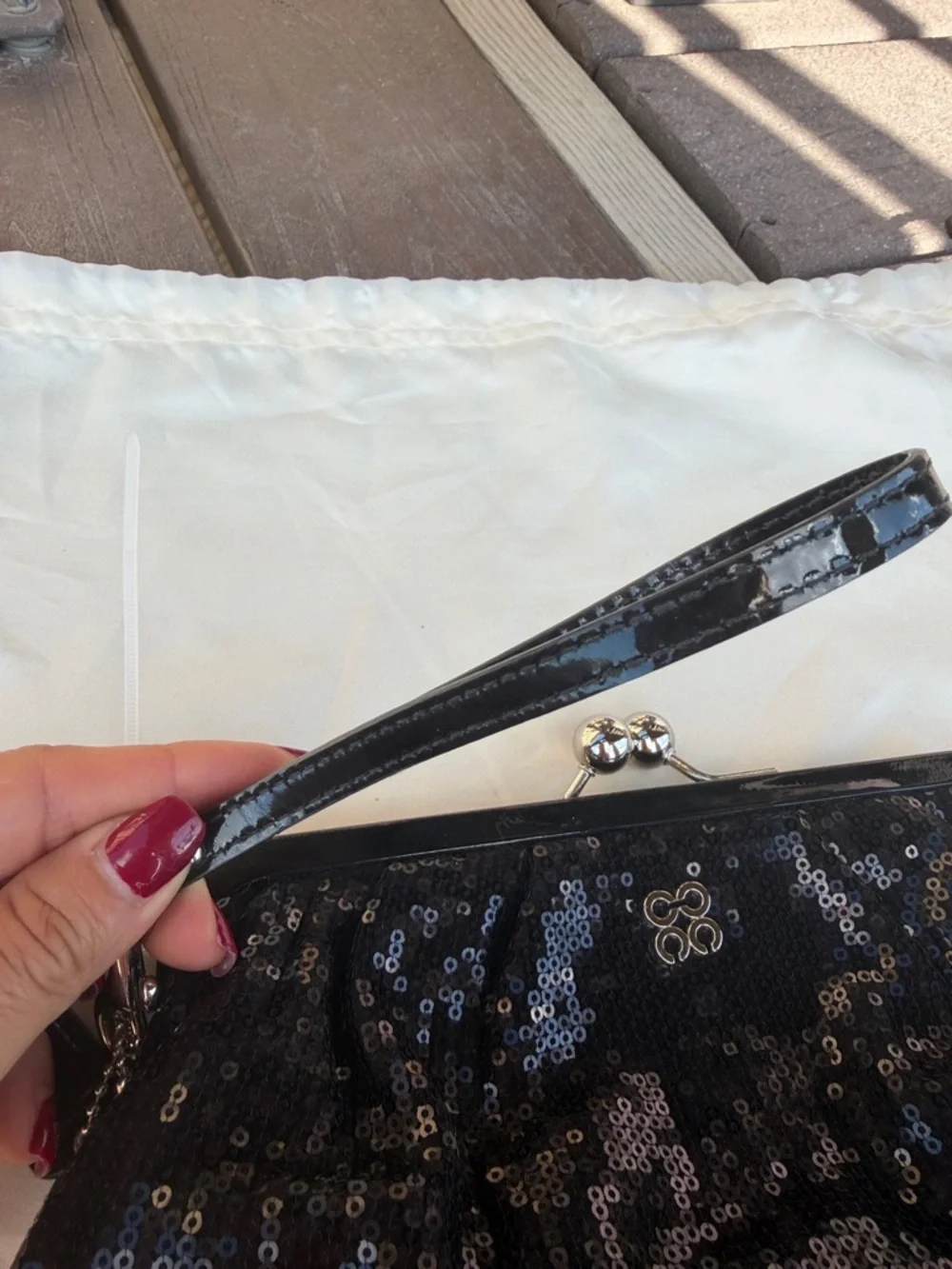 Coach Black Sequin Kiss-Lock Wristlet Clutch - Picture 14 of 14